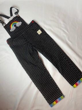 NWOT Olive Mae Coverall Overall Black White Polka Dot Rainbow Appliqué Sz 10